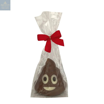 Decorated hollow milk chocolate stinky emoji in cello bag - 73mm