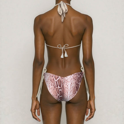 Animal Print Bikini Bottom With Gold Mesh Straps  Estelle Tagomago