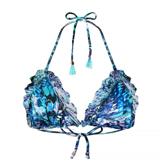 Boho Style Ruffle Bikini Top Blue Butterfly Carmen