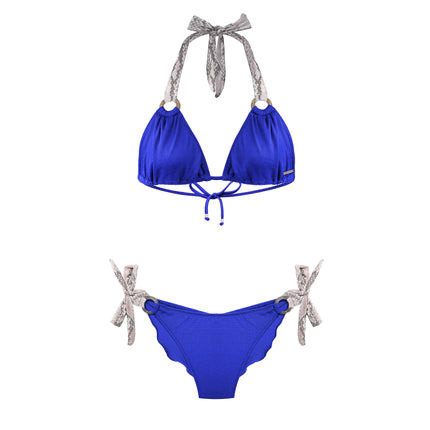 Blue Cobalt Bikini Bottom With Animal Print Straps Estelle