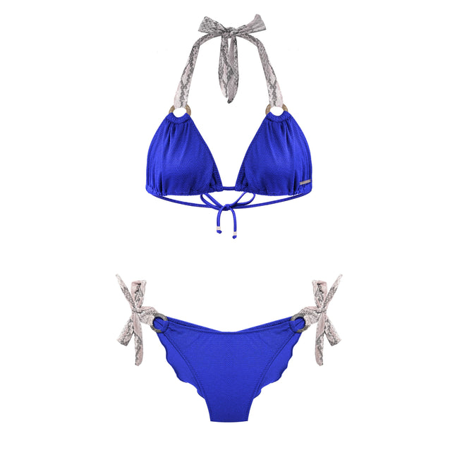 Blue Cobalt Bikini Top With Animal Print Straps Molly