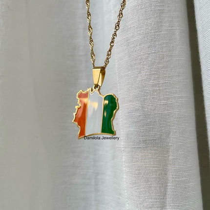 Ivory Coast Flag Map Necklace - Gold