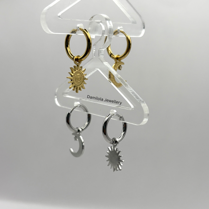 Moon Sun Small Huggies Hoop Earrings - Gold/Silver