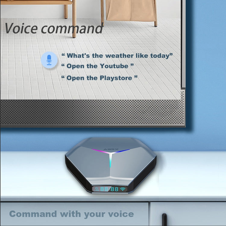 A95X F4 8K UHD Smart TV BOX Android 10.0 Media Player wtih Remote Control, Amlogic S905X4 Quad Core Cortex-A55 up to 2.0GHz, RAM: 4GB, ROM: 32GB, 2.4GHz/5GHz WiFi, Bluetooth, EU Plug(Metallic Blue)