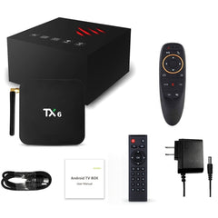TX6 HD TV Box Media Player, Android 7.1 / 9.0 System, Allwinner H6, up to 1.5GHz, Quad-core ARM Cortex-A53, 2GB + 16GB, Support Bluetooth, WiFi, RJ45, US Plug, 2GB+16GB