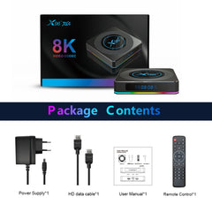 X96 X4 8K Smart TV BOX Android 11.0 Media Player with Remote Control, Amlogic S905X4 Quad Core ARM Cortex A55, RAM: 4GB, ROM: 64GB, Support 1000M, Dual Band WiFi, Bluetooth, EU Plug, 4GB+64GB