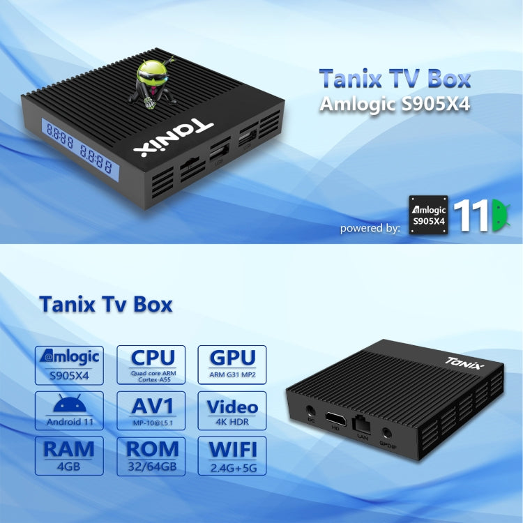 Tanix X4 Android 11 Smart TV Box, Amlogic S905X4 Quad Core, 4GB+64GB, Dual Wifi, BT