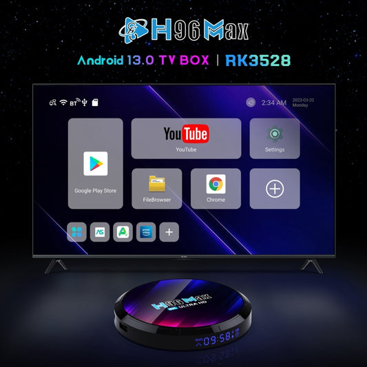 H96 Max 8K Ultra HD Smart TV Box Android 13.0 Media Player with Remote Control, RK3528 Quad-Core, 4GB+32GB, 4GB+32GB