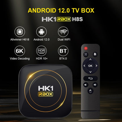 HK1 RBOX-H8S 4K Ultra HD Android 12.0 Smart TV Box with Remote Control, Allwinner H618 Quad-Core, 4GB+64GB, 4GB+64GB