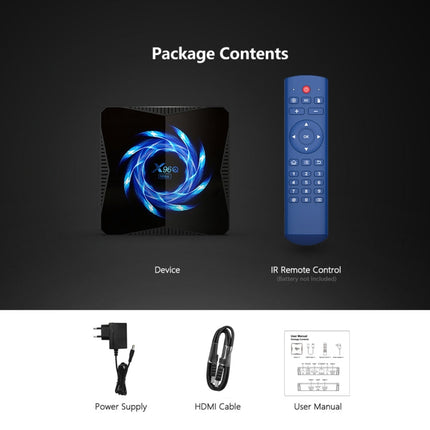 TANIX X96Q Max 4K Smart TV BOX Android 10 Media Player with Remote Control, Quad Core Allwinner H616, RAM: 4GB, ROM: 64GB, 2.4GHz/5GHz WiFi, EU Plug
