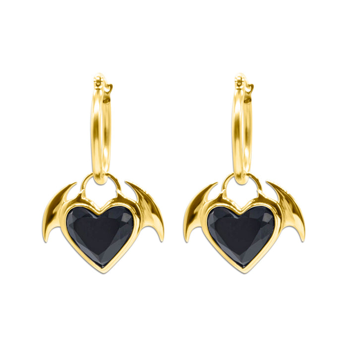 Nocturnal Succubus Gold Heart Hoop Earrings