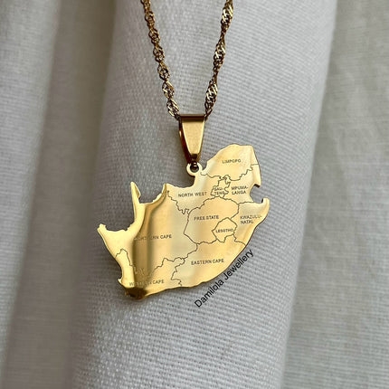 South Africa Engraved Map Necklace - Gold