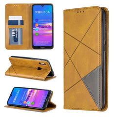 Rhombus Texture Horizontal Flip Magnetic Leather Case with Holder & Card Slots & Wallet, For Huawei Y6 (2019) / Honor Play 8A, For Huawei Y7 (2019) / Y7 Prime (2019), For Huawei Honor 7A / Y6 (2018), For Huawei Honor 7C / Y7 (2018)