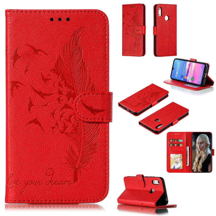 Feather Pattern Litchi Texture Horizontal Flip Leather Case with Wallet & Holder & Card Slots, For Huawei Y6 (2019) / Honor Play 8A, For Huawei Y7 (2019), For Huawei Y9 (2019), For Huawei Honor 9X Pro