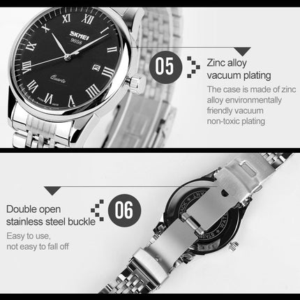 SKMEI 9058 Multifunctional Outdoor Fashion Waterproof Steel Strip Quartz Wrist Watch