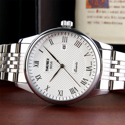 SKMEI 9058 Multifunctional Outdoor Fashion Waterproof Steel Strip Quartz Wrist Watch