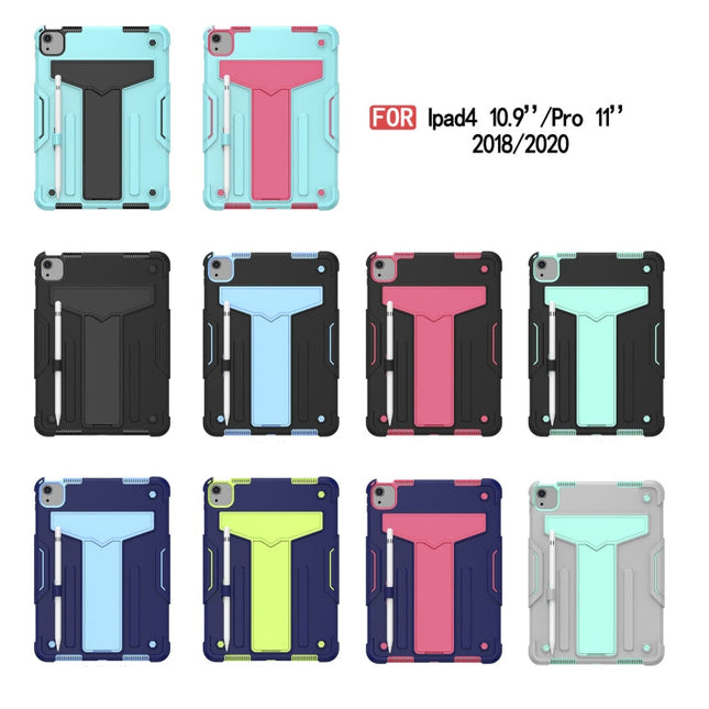 T-shaped Bracket Contrast Color Shockproof PC + Silicone Protective Case, For iPad Air 2022 / 2020 10.9 / iPad Pro 11, For Samsung Galaxy Tab A7 10.4 (2020)