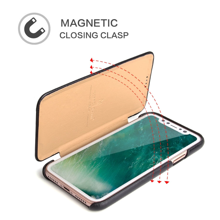 Fierre Shann Business Magnetic Horizontal Flip Genuine Leather Case, For iPhone X / XS, For iPhone XR, For iPhone XS Max, For iPhone 11, For iPhone 11 Pro, For iPhone 11 Pro Max, For iPhone 12 mini, For iPhone 12 / 12 Pro, For iPhone 12 Pro Max