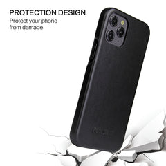 Fierre Shann Business Magnetic Horizontal Flip Genuine Leather Case, For iPhone 12 Pro Max