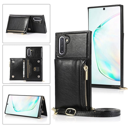 Square Zipper Wallet Bag TPU+PU Back Cover Case with Holder & Card Slots & Wallet & Cross-body Strap