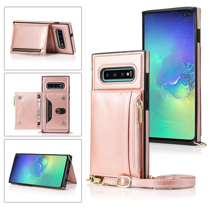 Square Zipper Wallet Bag TPU+PU Back Cover Case with Holder & Card Slots & Wallet & Cross-body Strap, For Samsung Galaxy S10 Plus, For Samsung Galaxy S20, For Samsung Galaxy S20 Plus, For Samsung Galaxy S20 Ultra, For Samsung Galaxy Note20