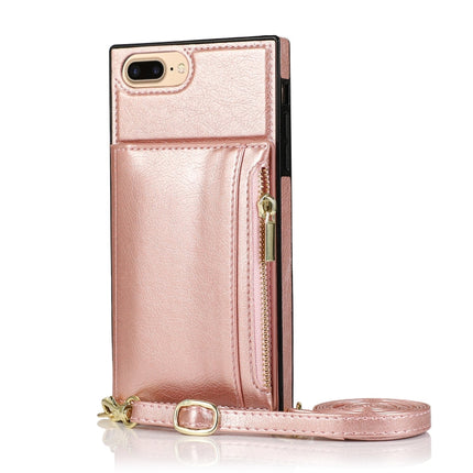 Square Zipper Wallet Bag TPU+PU Back Cover Case with Holder & Card Slots & Wallet & Cross-body Strap, For iPhone 8 Plus / 7 Plus, For iPhone 11, For iPhone 11 Pro, For iPhone 11 Pro Max, For iPhone SE 2022 / SE 2020 / 8 / 7, For iPhone XR��������������...