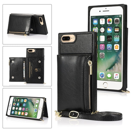 Square Zipper Wallet Bag TPU+PU Back Cover Case with Holder & Card Slots & Wallet & Cross-body Strap, For iPhone 8 Plus / 7 Plus, For iPhone 11, For iPhone 11 Pro, For iPhone 11 Pro Max, For iPhone SE 2022 / SE 2020 / 8 / 7, For iPhone XR��������������...