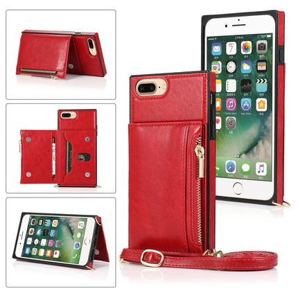 Square Zipper Wallet Bag TPU+PU Back Cover Case with Holder & Card Slots & Wallet & Cross-body Strap, For iPhone 8 Plus / 7 Plus, For iPhone 11, For iPhone 11 Pro, For iPhone 11 Pro Max, For iPhone SE 2022 / SE 2020 / 8 / 7, For iPhone XR��������������...