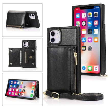 Square Zipper Wallet Bag TPU+PU Back Cover Case with Holder & Card Slots & Wallet & Cross-body Strap, For iPhone 8 Plus / 7 Plus, For iPhone 11, For iPhone 11 Pro, For iPhone 11 Pro Max, For iPhone SE 2022 / SE 2020 / 8 / 7, For iPhone XR��������������...