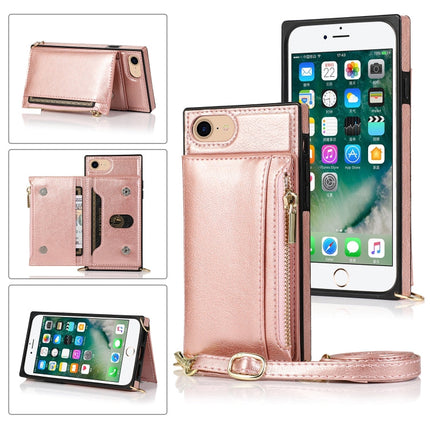 Square Zipper Wallet Bag TPU+PU Back Cover Case with Holder & Card Slots & Wallet & Cross-body Strap, For iPhone 8 Plus / 7 Plus, For iPhone 11, For iPhone 11 Pro, For iPhone 11 Pro Max, For iPhone SE 2022 / SE 2020 / 8 / 7, For iPhone XR��������������...