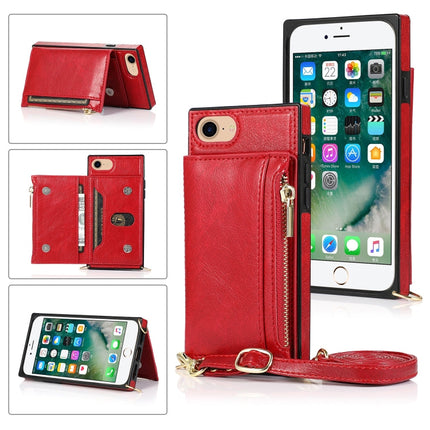 Square Zipper Wallet Bag TPU+PU Back Cover Case with Holder & Card Slots & Wallet & Cross-body Strap, For iPhone 8 Plus / 7 Plus, For iPhone 11, For iPhone 11 Pro, For iPhone 11 Pro Max, For iPhone SE 2022 / SE 2020 / 8 / 7, For iPhone XR��������������...