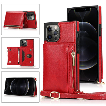 Square Zipper Wallet Bag TPU+PU Back Cover Case with Holder & Card Slots & Wallet & Cross-body Strap, For iPhone 8 Plus / 7 Plus, For iPhone 11, For iPhone 11 Pro, For iPhone 11 Pro Max, For iPhone SE 2022 / SE 2020 / 8 / 7, For iPhone XR��������������...