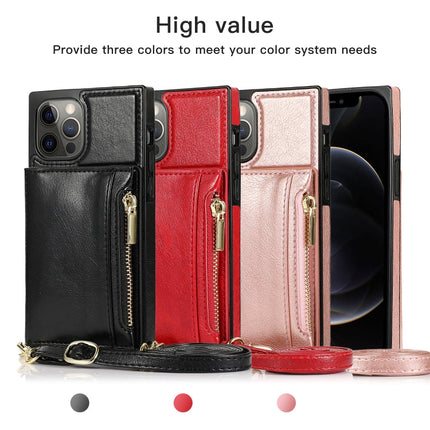 Square Zipper Wallet Bag TPU+PU Back Cover Case with Holder & Card Slots & Wallet & Cross-body Strap, For iPhone 12 Pro Max, For iPhone XS / X, For iPhone XS Max