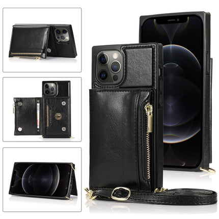 Square Zipper Wallet Bag TPU+PU Back Cover Case with Holder & Card Slots & Wallet & Cross-body Strap, For iPhone 12 Pro Max, For iPhone XS / X, For iPhone XS Max