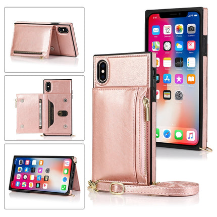 Square Zipper Wallet Bag TPU+PU Back Cover Case with Holder & Card Slots & Wallet & Cross-body Strap, For iPhone 12 Pro Max, For iPhone XS / X, For iPhone XS Max