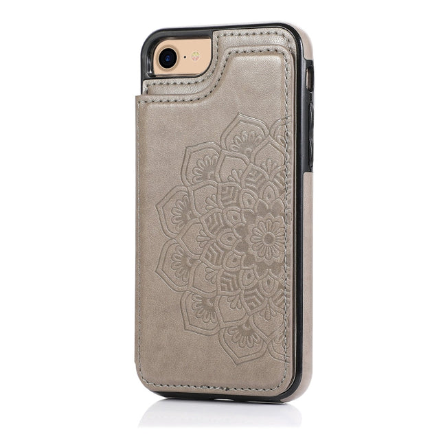 Double Buckle Mandala Pattern PU+TPU Protective Case with Card Slots & Holder & Photo Frame, For iPhone SE 2022 / SE 2020 / 8 / 7, For iPhone 7 Plus / 8 Plus, For iPhone X / XS, For iPhone XR