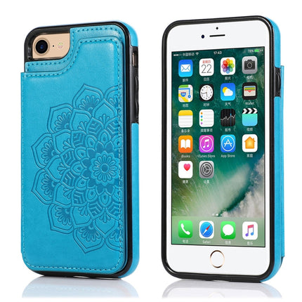 Double Buckle Mandala Pattern PU+TPU Protective Case with Card Slots & Holder & Photo Frame, For iPhone SE 2022 / SE 2020 / 8 / 7, For iPhone 7 Plus / 8 Plus, For iPhone X / XS, For iPhone XR