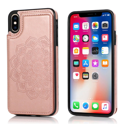 Double Buckle Mandala Pattern PU+TPU Protective Case with Card Slots & Holder & Photo Frame, For iPhone SE 2022 / SE 2020 / 8 / 7, For iPhone 7 Plus / 8 Plus, For iPhone X / XS, For iPhone XR