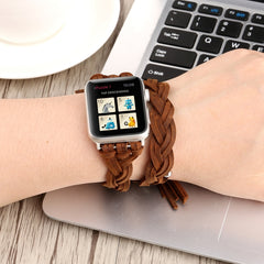 Hand-woven Leather Watchband For Apple Watch Series 6 & SE & 5 & 4 44mm / 3 & 2 & 1 42mm, For Apple Watch Ultra 49mm / Series 8&7 45mm / SE 2&6&SE&5&4 44mm / 3&2&1 42mm, For Apple Watch Series 7 45mm / 6 & SE & 5 & 4 44mm / 3 & 2 & 1 42mm