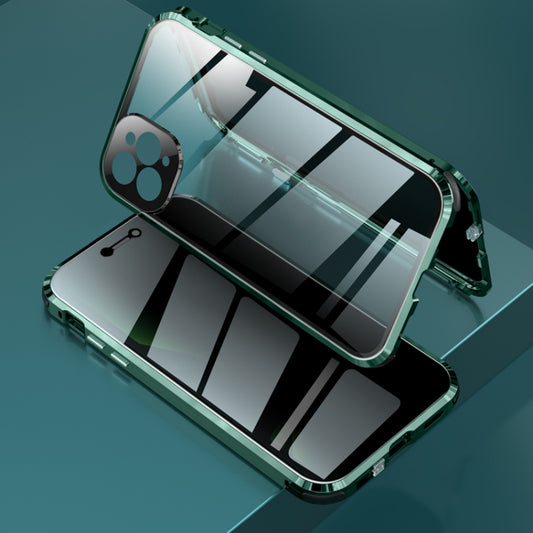 Four-corner Shockproof Anti-peeping Magnetic Metal Frame Double-sided Tempered Glass Case, For iPhone 11 Pro, For iPhone 11, For iPhone 11 Pro Max, For iPhone 12 mini
