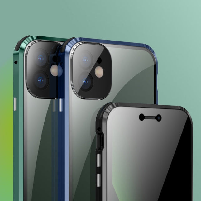 Four-corner Shockproof Anti-peeping Magnetic Metal Frame Double-sided Tempered Glass Case, For iPhone 11 Pro Max, For iPhone 11 Pro, For iPhone 12, For iPhone 12 Pro, For iPhone 12 Pro Max
