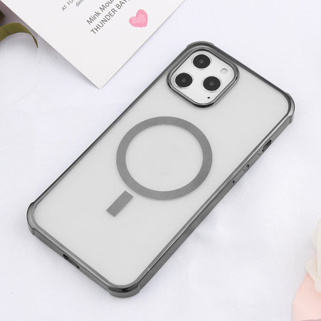Straight Side Laser Plating Full Coverage Clear TPU Shockproof Magsafe Case, For iPhone 12 Pro Max