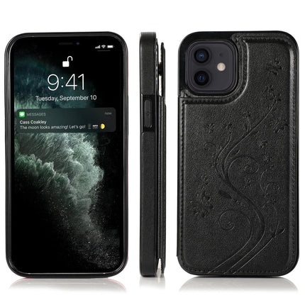 Butterflies Flowers Double Buckle PU + TPU Protective Case with Holder & Card Slots & Photo Frame, For iPhone 12 mini, For iPhone 12 / 12 Pro