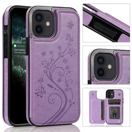 Butterflies Flowers Double Buckle PU + TPU Protective Case with Holder & Card Slots & Photo Frame, For iPhone 12 mini, For iPhone 12 / 12 Pro