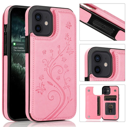 Butterflies Flowers Double Buckle PU + TPU Protective Case with Holder & Card Slots & Photo Frame, For iPhone 12 mini, For iPhone 12 / 12 Pro