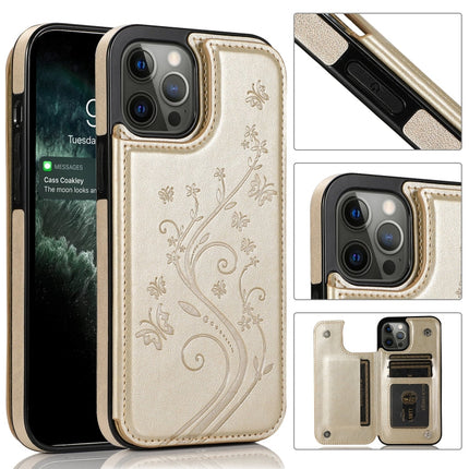 Butterflies Flowers Double Buckle PU + TPU Protective Case with Holder & Card Slots & Photo Frame, For iPhone 12 mini, For iPhone 12 / 12 Pro