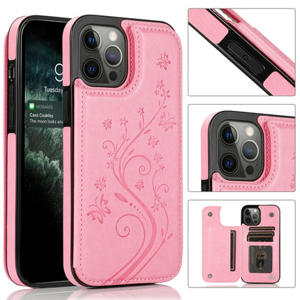 Butterflies Flowers Double Buckle PU + TPU Protective Case with Holder & Card Slots & Photo Frame, For iPhone 12 mini, For iPhone 12 / 12 Pro