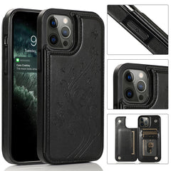 Butterflies Flowers Double Buckle PU + TPU Protective Case with Holder & Card Slots & Photo Frame, For iPhone 12 Pro Max