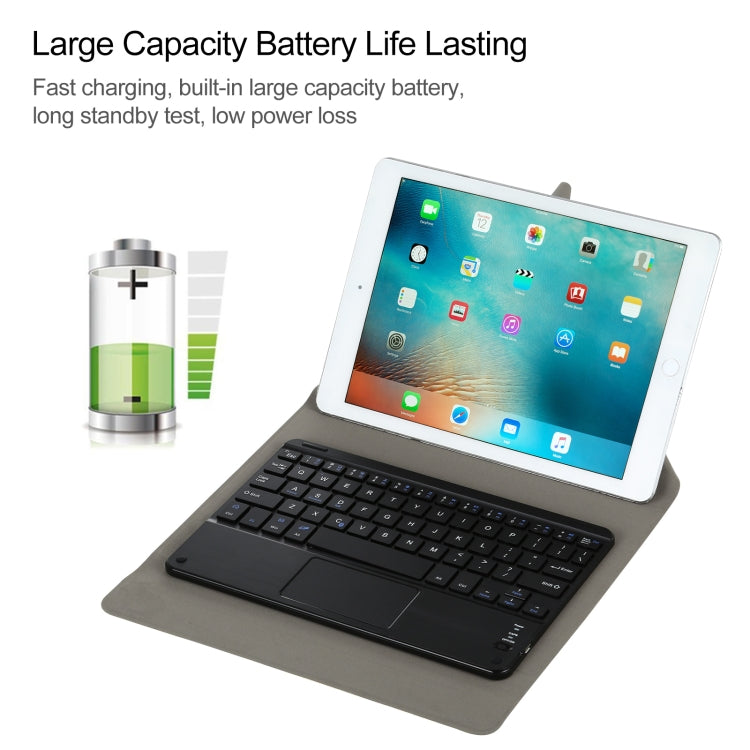 Universal Detachable Bluetooth Keyboard + Leather Case with Touchpad for iPad 9-10 inch, Black Keyboard, White Keyboard