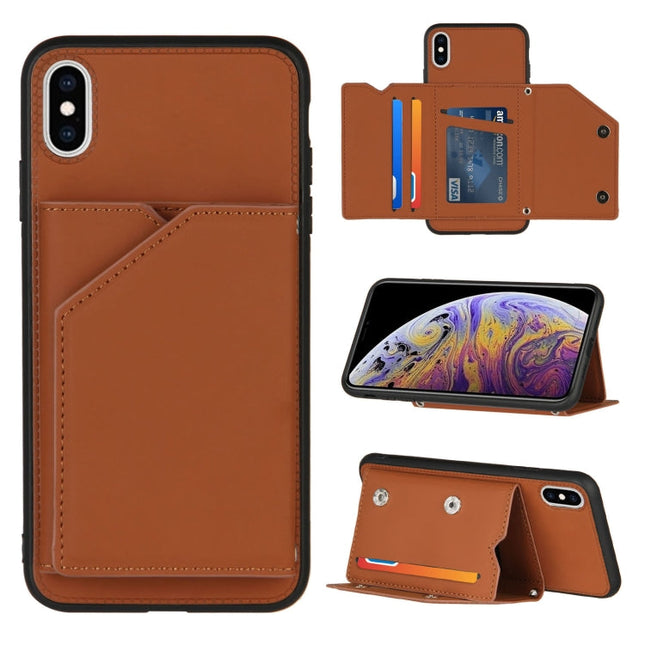 Skin Feel PU + TPU + PC Back Cover Shockproof Case with Card Slots & Holder & Photo Frame, For iPhone X / XS, For iPhone XR, For iPhone XS Max, For iPhone 11 Pro, For iPhone 11